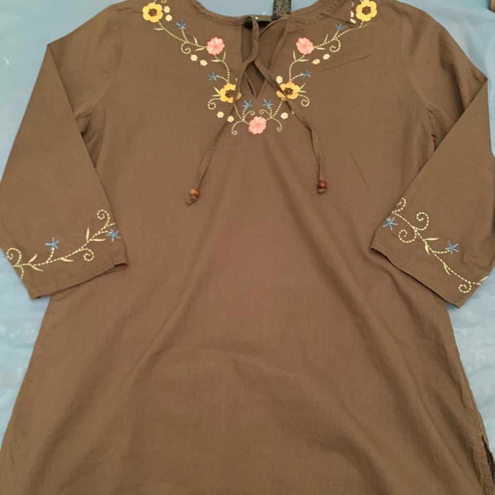 Ladies Mountain Lake Green 3/4 Sleeve Top- Small